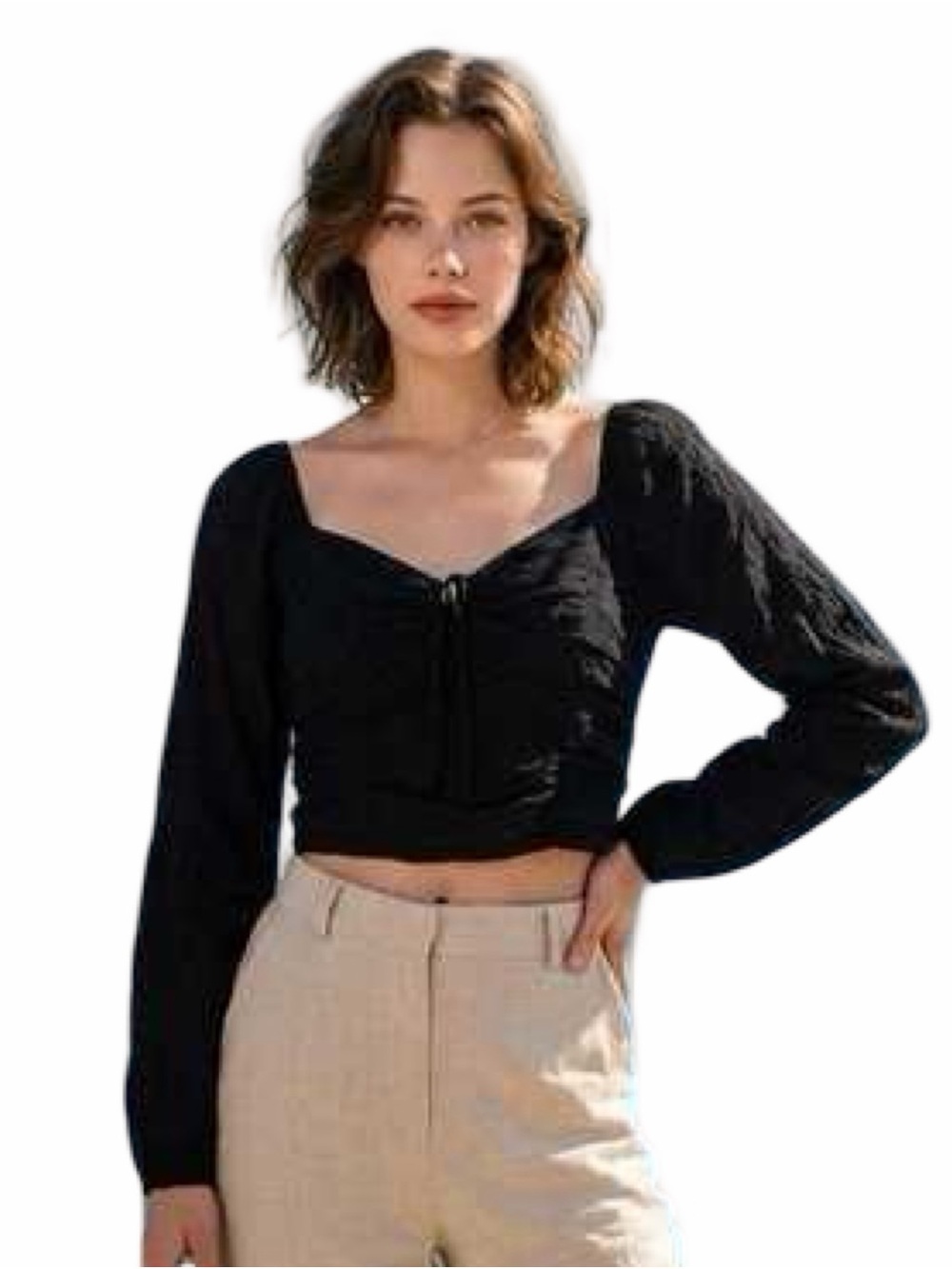 Hollister Black Square-Neck Long Sleeve Crop Top
